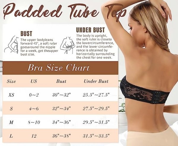 Women's Strapless Lace Bandeau Bra Padded