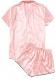 Women's Satin Sleepwear Short Sleeve Button Shirt and Shorts Pajama