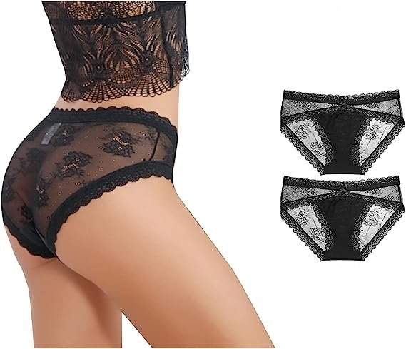 Women's Lace Lingerie Sexy Breathable Low Rise Panties ( 2 Pack )