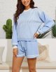 2 Piece Outfits for Women Knitted Striped Long Sleeve Shirt Shorts Lounge Set
