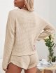 Womens Waffle Knit Pajama Sets Long Sleeve Top